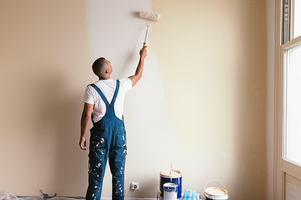 Professional house painters in Austin TX working on interior painting project